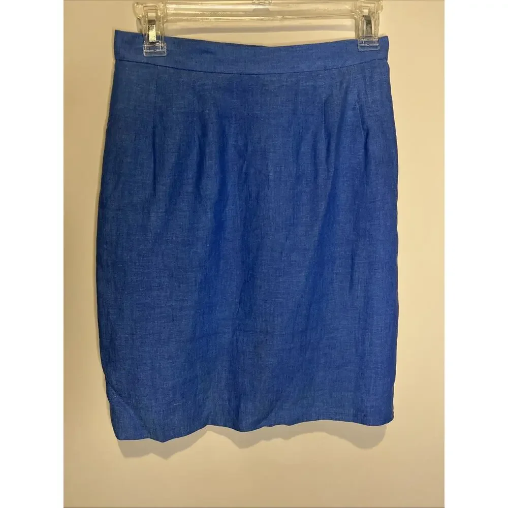 100 % Linen Shell, Lined Blue Pencil Skirt Natural‎ Fiber Size 4